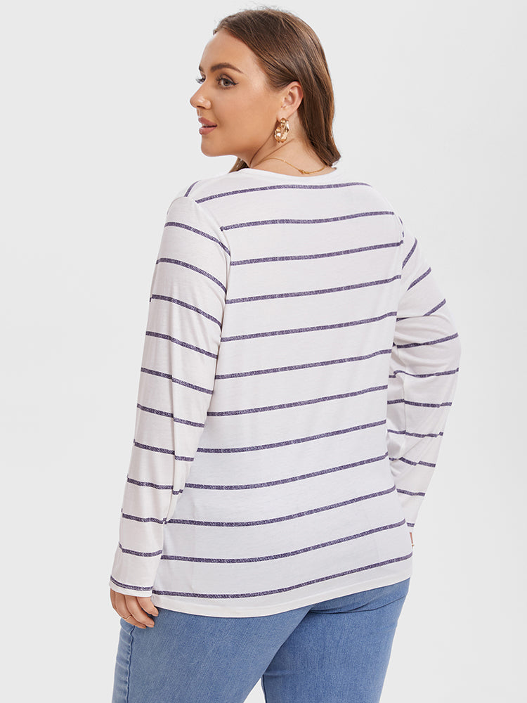 Striped Print V-Neck Tee