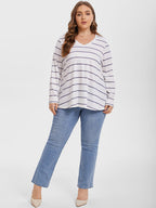 Striped Print V-Neck Tee