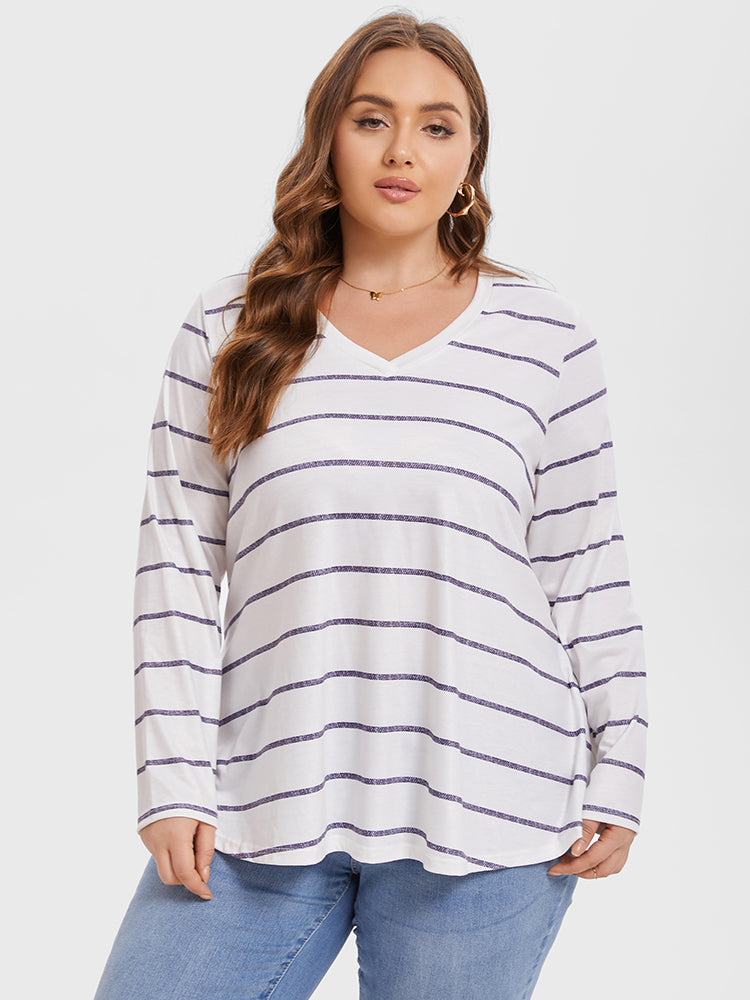 Striped Print V-Neck Tee