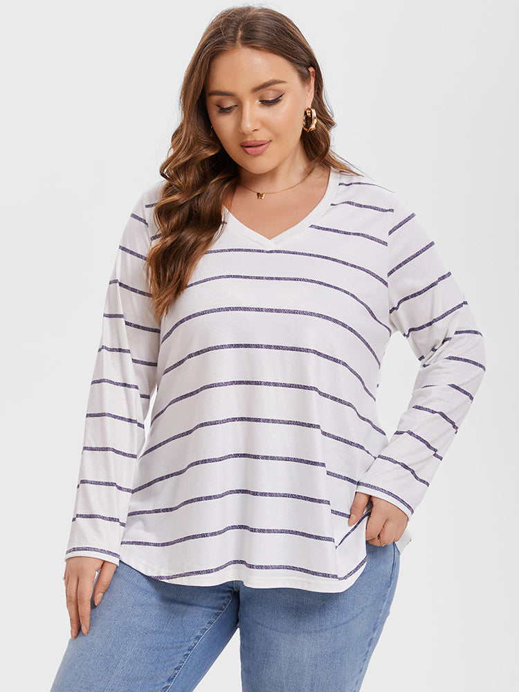 Striped Print V-Neck Tee