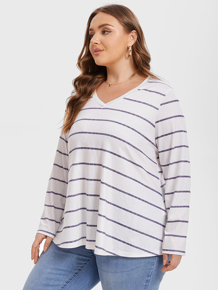 Striped Print V-Neck Tee