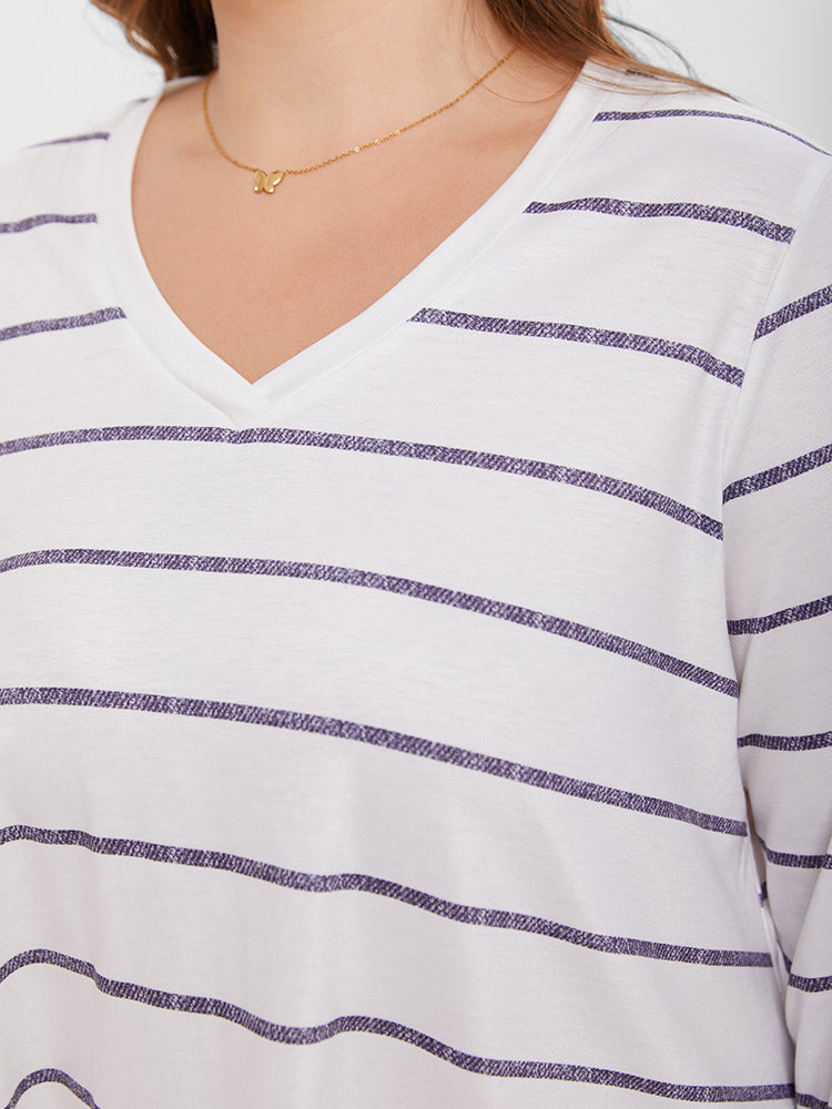 Striped Print V-Neck Tee