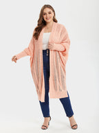 Solid Knit Batwing Sleeve Open Front Cardigan