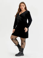 VIP Halloween Spider Web Rhinestone Velvet Bodycon Dress