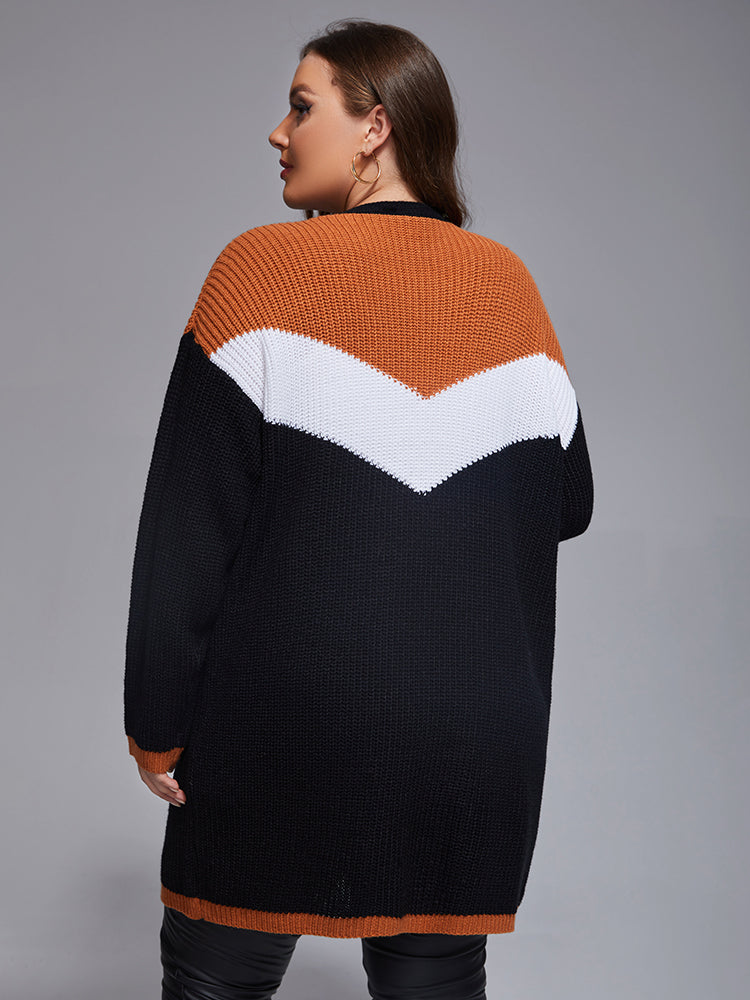 Plus Colorblock Contrast Open Front Cardigan