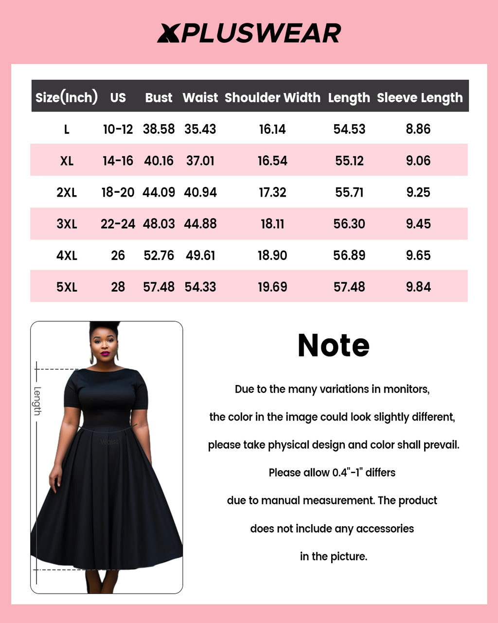 Xpluswear Design Plus Size Semi Formal Black Round Neck Short Sleeve Midi Dresses