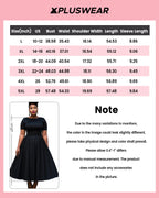Xpluswear Design Plus Size Semi Formal Black Round Neck Short Sleeve Midi Dresses