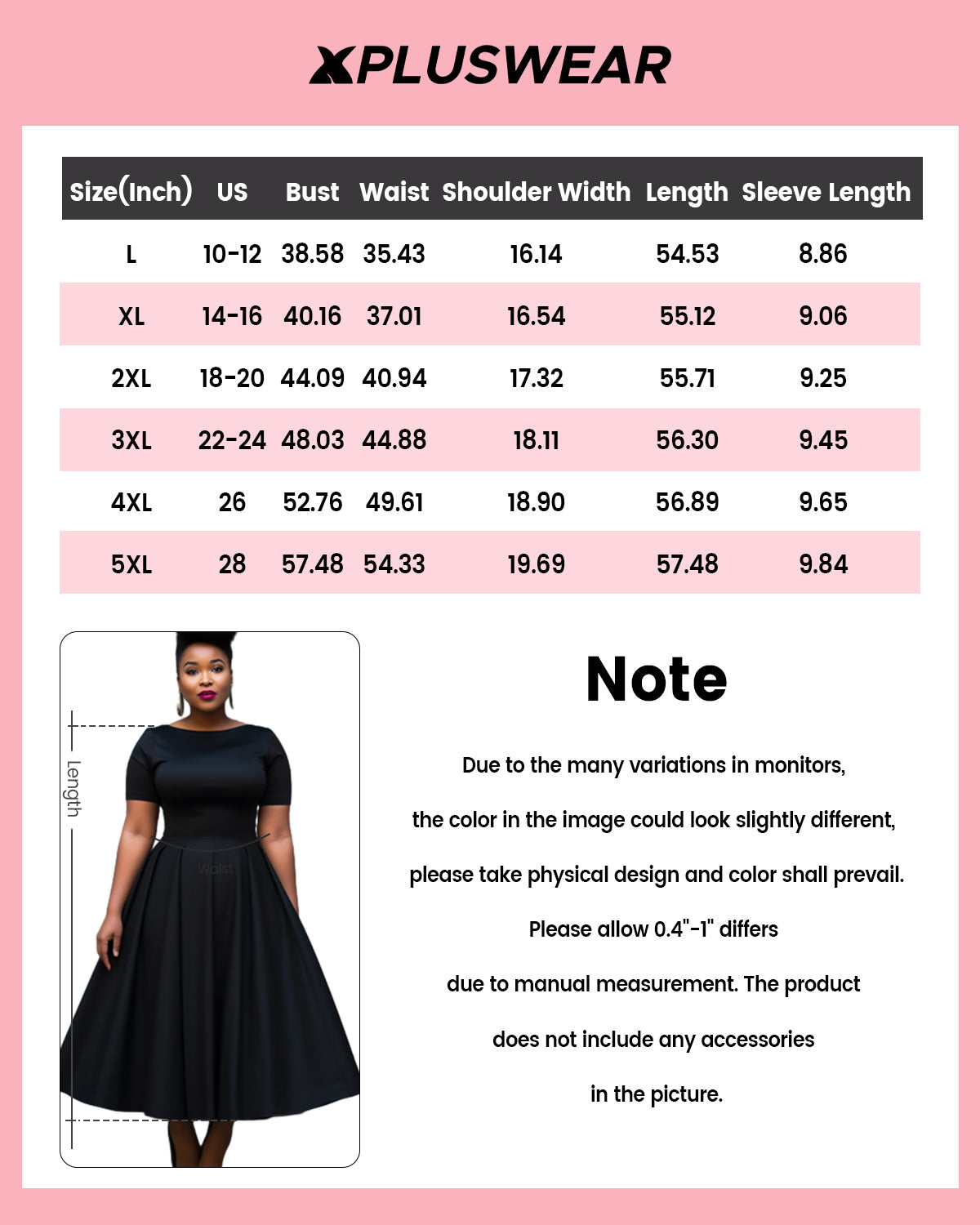 Xpluswear Design Plus Size Semi Formal Black Round Neck Short Sleeve Midi Dresses