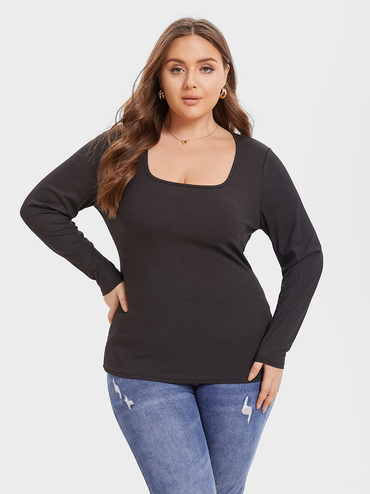 VIP Solid Square Neck Ribbed Knit Tee