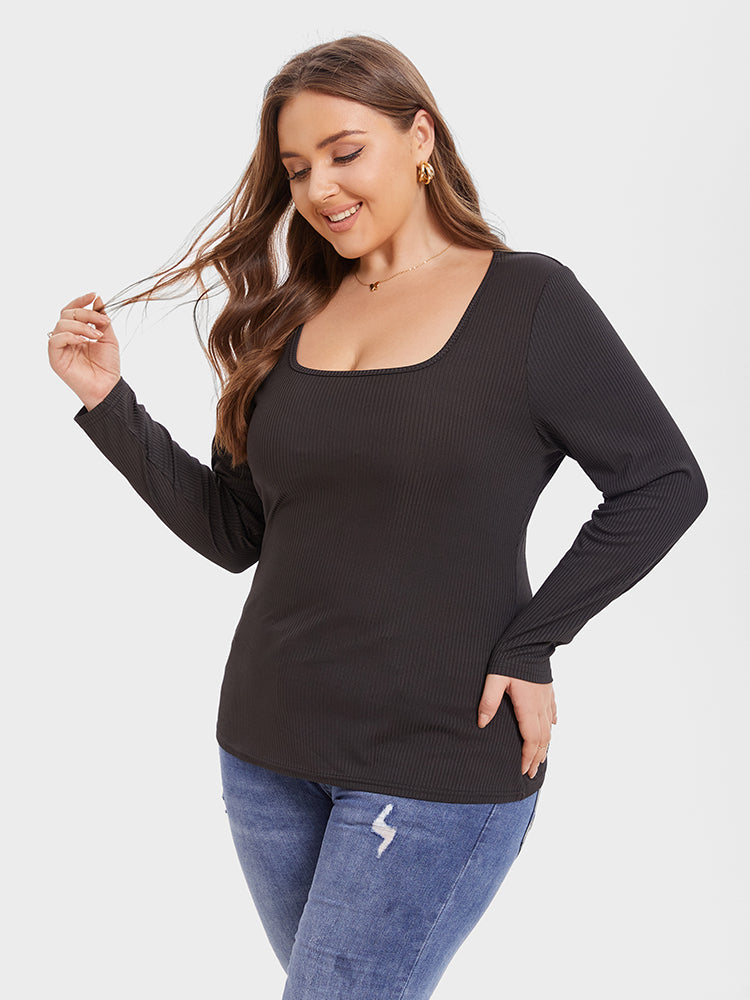 VIP Solid Square Neck Ribbed Knit Tee