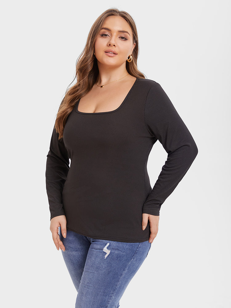 VIP Solid Square Neck Ribbed Knit Tee