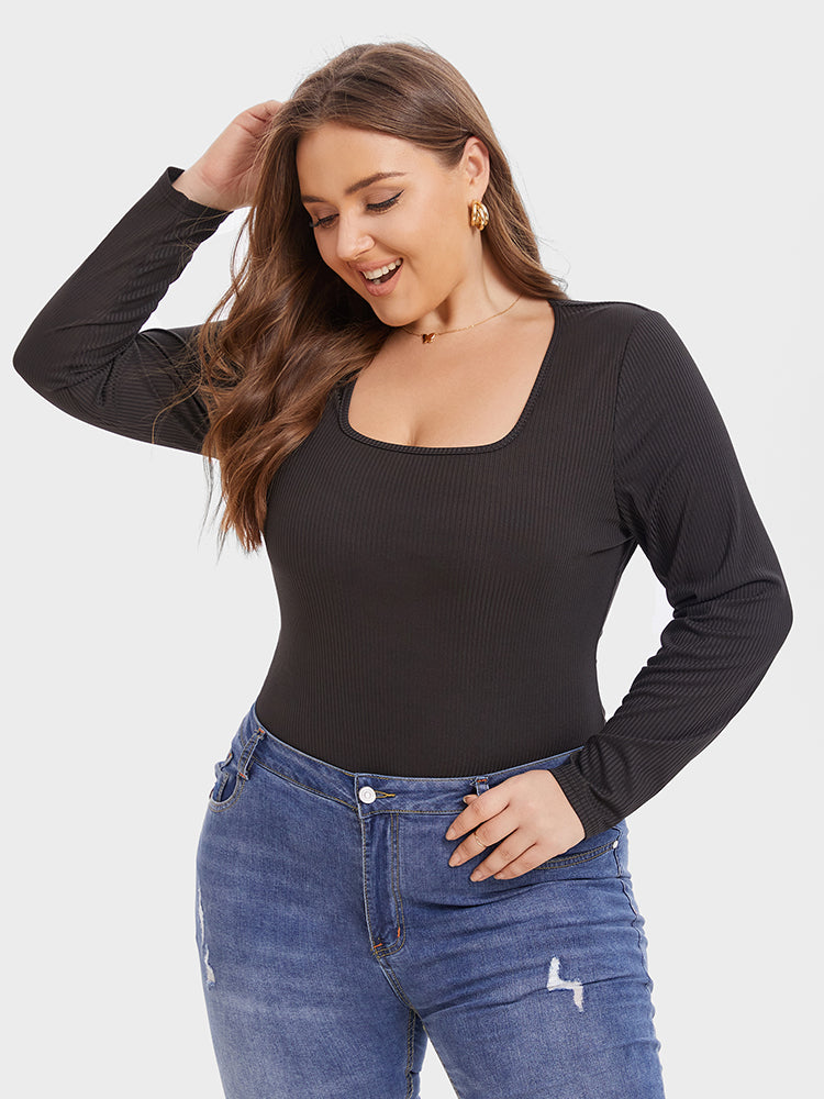 VIP Solid Square Neck Ribbed Knit Tee