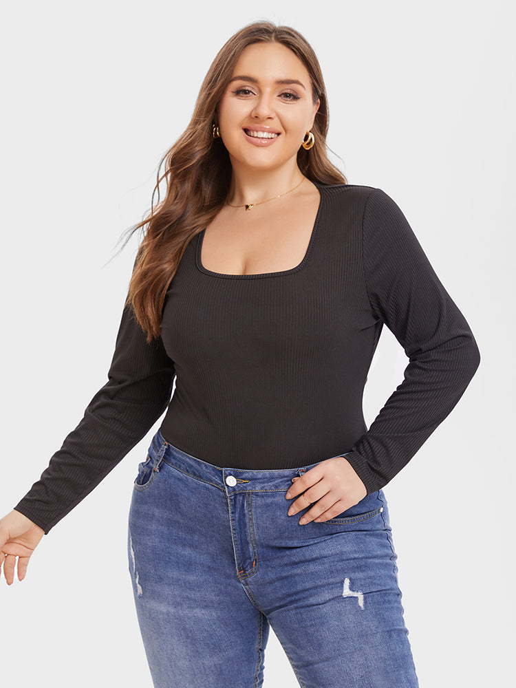 VIP Solid Square Neck Ribbed Knit Tee