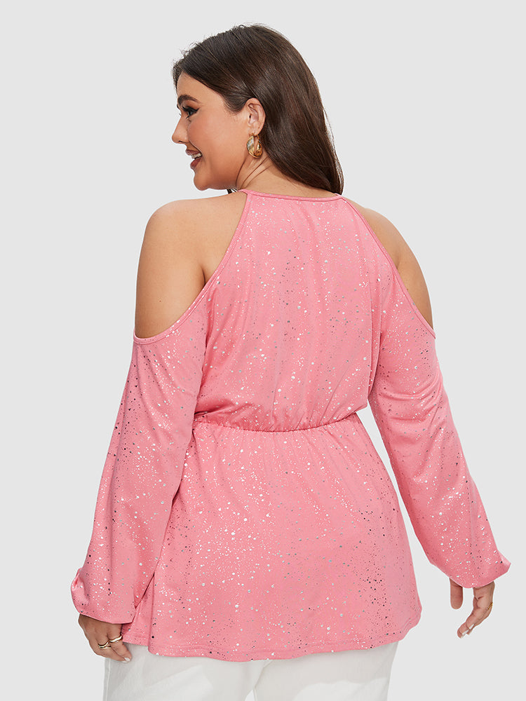 Cold Shoulder Keyhole Neckline Peplum Blouse