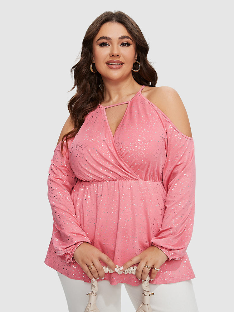 Cold Shoulder Keyhole Neckline Peplum Blouse
