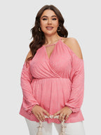 Cold Shoulder Keyhole Neckline Peplum Blouse