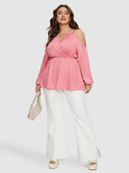 Cold Shoulder Keyhole Neckline Peplum Blouse