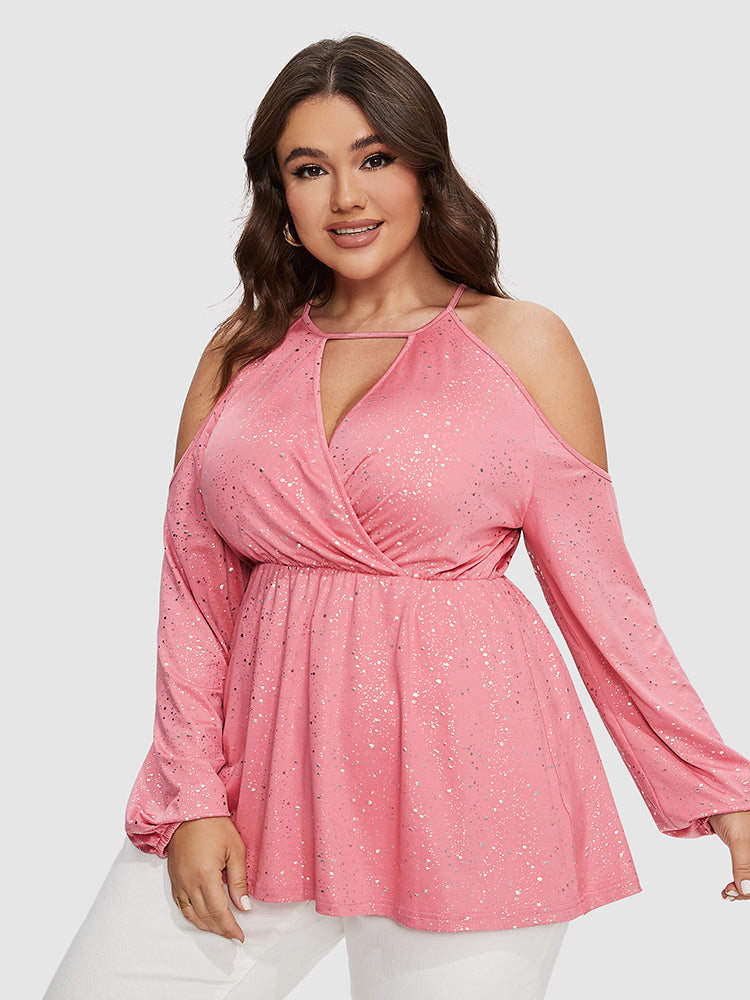Cold Shoulder Keyhole Neckline Peplum Blouse