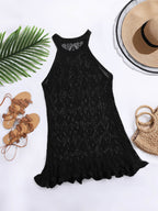 Plus Black Flutter Hem Halter Cover Up Dress