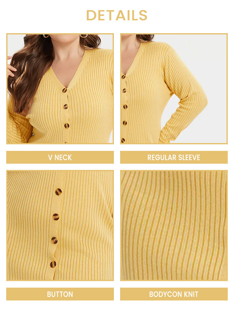 VIP V-Neck Button Front Bodycon Knit Dress
