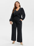 VIP V-Neck Pocket Ruffle Glitter Jumpsuit