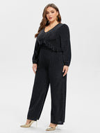 VIP V-Neck Pocket Ruffle Glitter Jumpsuit