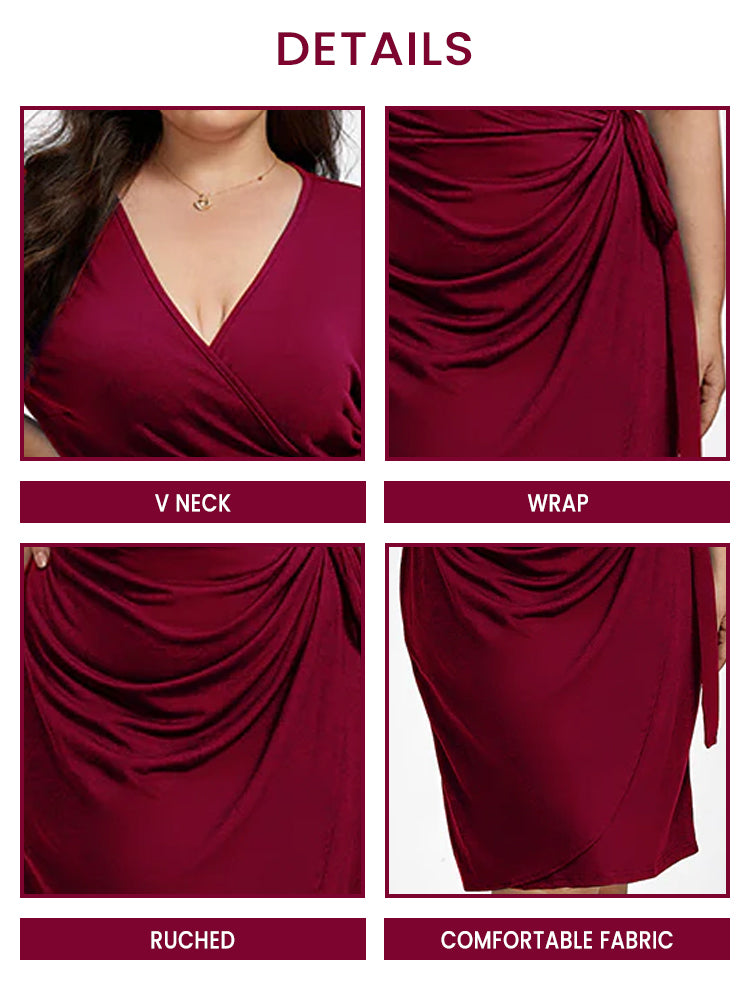 Plus Plain Crisscross Ruched Wrap Party Midi Dress