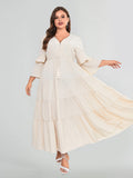 V-Neck Drawstring Ruffle Trim Elastic Waist Dress