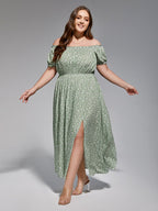 VIP Plus Sage Green Floral Off-Shoulder Maxi Dress