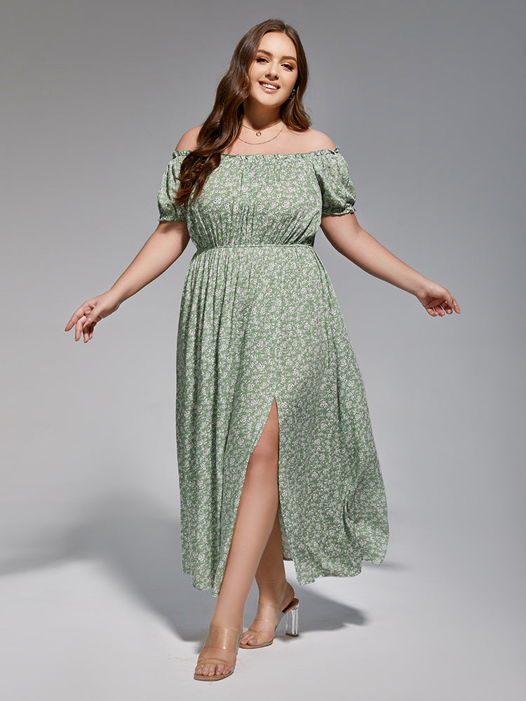 VIP Plus Sage Green Floral Off-Shoulder Maxi Dress