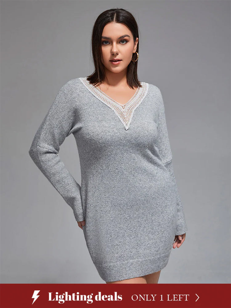 Plus Lace Panel Bodycon Sweater Dress