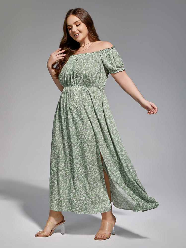 VIP Plus Sage Green Floral Off-Shoulder Maxi Dress
