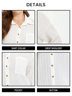 VIP Solid Drop Shoulder Pocket Button Front Blouse