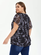 VIP Floral Print Notched Neck Butterfly Sleeve Blouse