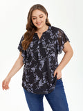 VIP Floral Print Notched Neck Butterfly Sleeve Blouse