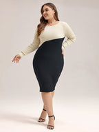 VIP Two Tone Round Neck Bodycon Midi Sweater Dress