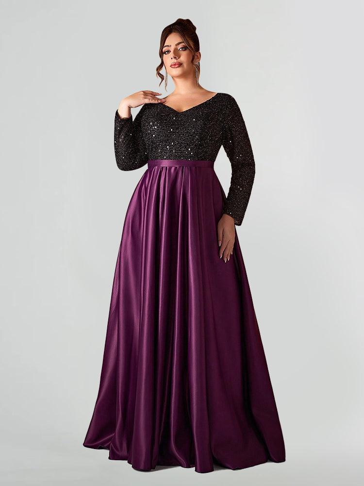 V-Neck Sequin Patchwork Split Dress
