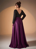 V-Neck Sequin Patchwork Split Dress