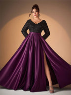 V-Neck Sequin Patchwork Split Dress