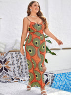 Plus Orange Tropical Print Spaghetti Strap Jumpsuit