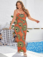 Plus Orange Tropical Print Spaghetti Strap Jumpsuit