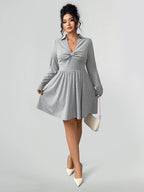 Solid V-Neck Ruched Dress