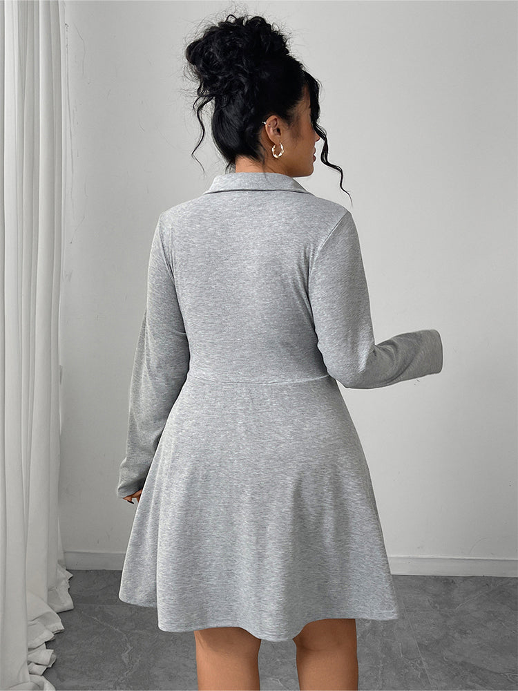Solid V-Neck Ruched Dress
