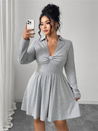 Solid V-Neck Ruched Dress