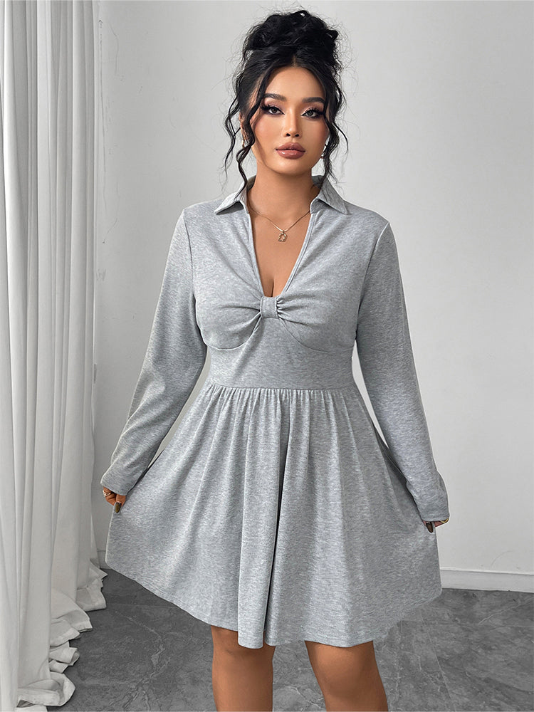 Solid V-Neck Ruched Dress