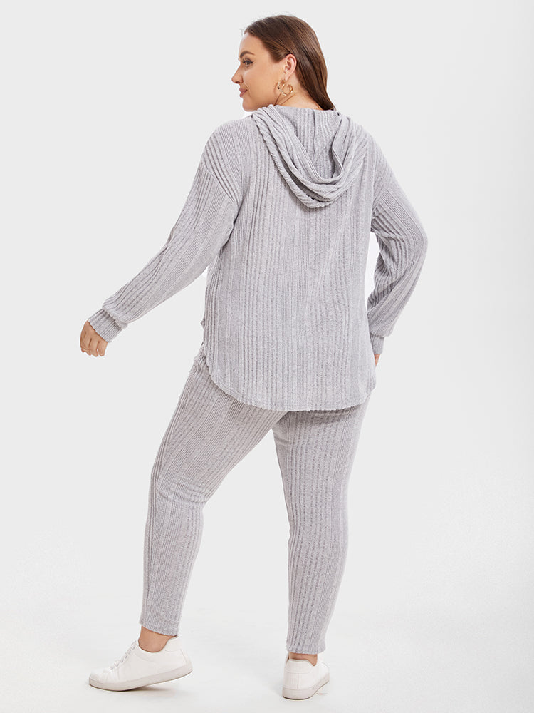 VIP Ribbed Knit Drop Shoulder Hoodie & Pants Set
