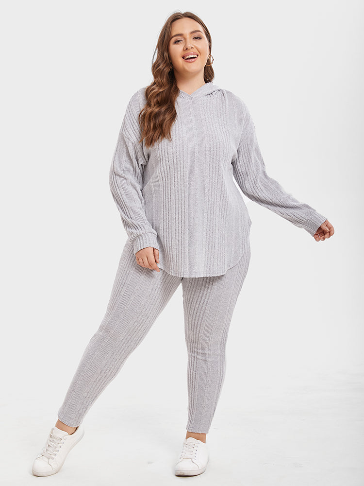 VIP Ribbed Knit Drop Shoulder Hoodie & Pants Set