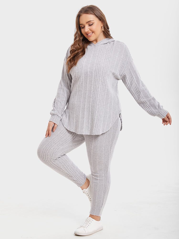 VIP Ribbed Knit Drop Shoulder Hoodie & Pants Set