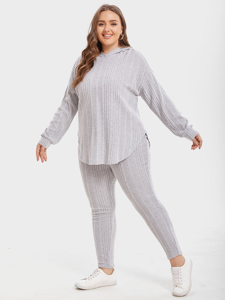 VIP Ribbed Knit Drop Shoulder Hoodie & Pants Set