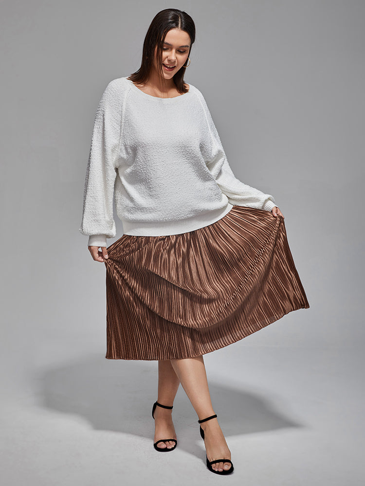VIP Plus Elastic Waist Pleated Midi Skirt